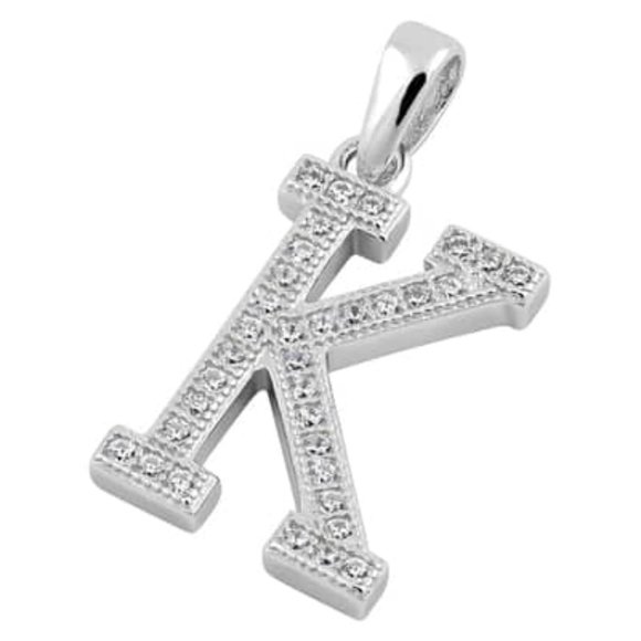 Sterling Silver Letter k CZ Initial Pendant - Picture 3 of 3